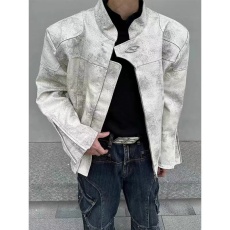 批发网图 高质量原版 小众设计立领机车风夹克男春秋季纯色pu皮衣外套