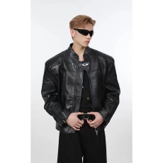 批发网图 高质量原版 小众设计感金属装饰机车pu皮衣男女秋季夹克外套
