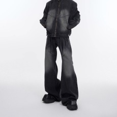 批发小众重工做旧水洗牛仔裤解构裁片设计感可变喇叭裤阔腿裤