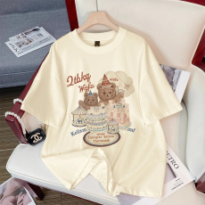 批发女童短袖t恤<b class='q'>夏季</b>纯棉2024新款洋气小熊印花韩版中大童<b class='q'>亲子装</b>上衣