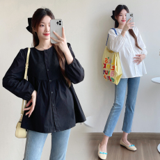 批发孕妇装2025春秋新款娃娃衫小清新宽松显瘦时尚百搭孕妇减龄衬衫