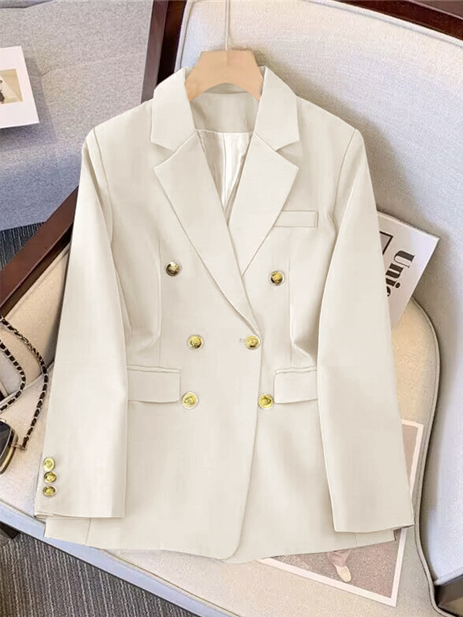 PF19843#时尚外套女双排扣宽松高级感西服褂子职业正装公务员上衣女裝貨源服裝批發
