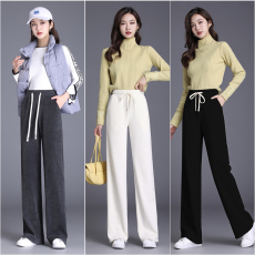 批发2025秋季<b class='q'>OL</b>简约韩版阔腿裤秋冬高腰显瘦气质宽松型纯色直筒裤长裤