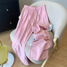 批发实拍 粉抽绳松紧腰棉麻休闲<b class='q'>裤</b>女春季2026高腰直筒<b class='q'>显瘦</b>薄款阔腿<b class='q'>裤</b>