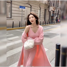 批发~孕妇装秋季新款韩版慵懒温柔吊带裙开衫套装