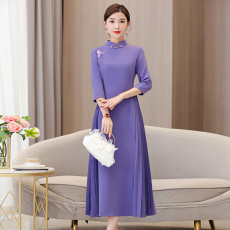 批发复古改良版<b class='q'>旗袍</b>中式立领老<b class='q'>上海</b>A字裙日常优雅宴会走秀百褶连衣裙