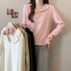 批发实拍2026春装新款胖mm大码女百搭显瘦别致半开领正肩长袖T恤