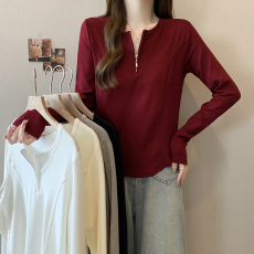 批发实拍2026春装新款胖mm大码<b class='q'>女</b>韩版半拉链修身显瘦长袖上衣T恤