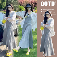 批发2026早春大码女装韩版纯棉吊带连衣裙防晒<b class='q'>衬衫</b>两件套