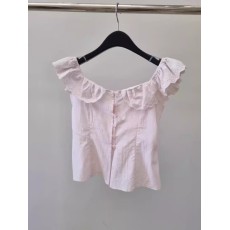 批发东大门2025夏季新款甜美百搭花边一字领系扣衬衫女显瘦上衣