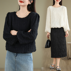 批发实拍2026早<b class='q'>春</b>大码女装韩款胖MM泡泡格百搭长袖衬衫上衣M-4XL200斤