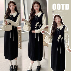 批发实拍 秋季新品重工假两件孕妇毛衣连衣裙