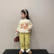 批发2024<b class='q'>新款</b>儿童卫衣加绒加厚纯棉华棉女童套装卡通印花休闲两件套潮