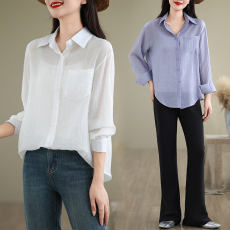 批发实拍2026早<b class='q'>春</b>大码女装肌理感衬衫薄款长袖外搭开衫M-4XL200斤