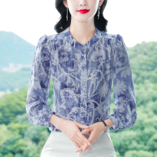 批发法式复古气质长袖碎花<b class='q'>衬衫</b>女2026新款时尚洋气妈妈减龄雪纺上衣