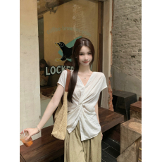 批发轻熟风气质v领扭结衬衫设计感小众<b class='q'>不规则</b>宽松无袖上衣