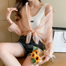 批发实拍韩版春秋季新款女装翻领薄款防晒服基础款<b class='q'>雪纺</b><b class='q'>衫</b>开衫衬衫衬衣