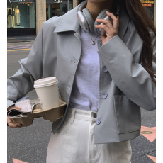 批发尺寸已更新 韩国chic 秋<b class='q'>冬</b>复古翻领单排扣百搭皮衣外套