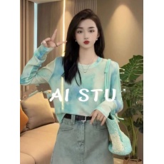 批发设计感温柔扎染长袖<b class='q'>T</b><b class='q'>恤</b>女早秋薄款防晒罩衫时尚洋气百搭网纱上衣