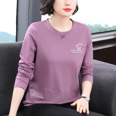 批发2026春季新款<b class='q'>妈妈装</b>长袖女T恤简约圆领亮片设计宽松显瘦拼接女装