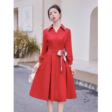 批发法式赫本风红色连衣裙敬酒服新娘回门订婚小礼服长裙子比赛小红裙