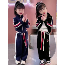批发女童时髦休闲套装2025秋季新款<b class='q'>儿童</b>洋气短款卫衣<b class='q'>开衫</b>阔腿裤两件套