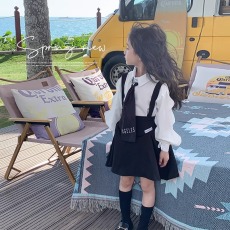 批发<b class='q'>女</b><b class='q'>童</b>春秋学院风套装韩版儿童中大童时髦洋气长袖<b class='q'>衬衫</b>背带裙两件套