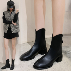 批发马丁靴女英伦风2024<b class='q'>春</b>秋新款法式黑色显瘦短靴ins潮流粗跟瘦瘦靴