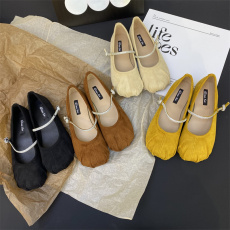 批发平底复古玛丽珍鞋女鞋2024春<b class='q'>秋</b>新款圆头浅口水钻一字带气质单鞋