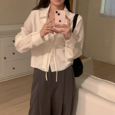 批发尺寸已更新 INS博主款 春秋款小众设计感假两件系带衬<b class='q'>衫</b>女衬<b class='q'>衣</b>