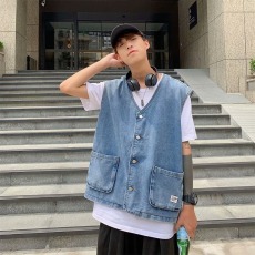 批发牛仔马甲男个性潮流无袖坎肩外套百搭<b class='q'>夏</b>季外穿oversize背心工装潮