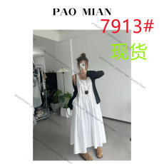 批发慵懒风纯棉夏季文艺<b class='q'>巴洛克</b>夏季纯色休闲宽松百搭U领A字小众<b class='q'>连衣裙</b>