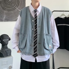 批发牛仔马甲男个性潮流无袖坎肩外套百搭<b class='q'>夏</b>季外穿oversize背心工装潮