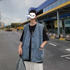 批发牛仔马甲男个性潮流无袖坎肩外套百搭<b class='q'>夏</b>季外穿oversize背心工装潮