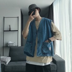 批发牛仔马甲男个性潮流无袖坎肩外套百搭<b class='q'>夏</b>季外穿oversize背心工装潮