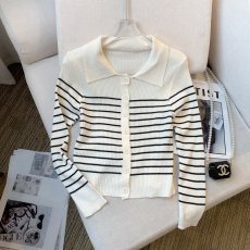 批发实拍 大货 2026春夏新款韩版polo领气质条纹打底上衣<b class='q'>针织衫</b>开衫女