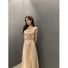 批发韩系chic夏季法式优雅堆堆领绑带收腰显瘦无袖背心<b class='q'>连衣裙</b>中<b class='q'>长裙女</b>