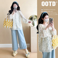 批发2026小清新<b class='q'>孕妇</b><b class='q'>碎花</b>长袖衬衫宽松<b class='q'>显瘦</b>套装工装裤甜美少女感百搭