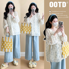 批发<b class='q'>实拍</b>~小清新<b class='q'>孕妇</b><b class='q'>碎花</b>长袖衬衫宽松显瘦套装工装裤甜美少女感百搭