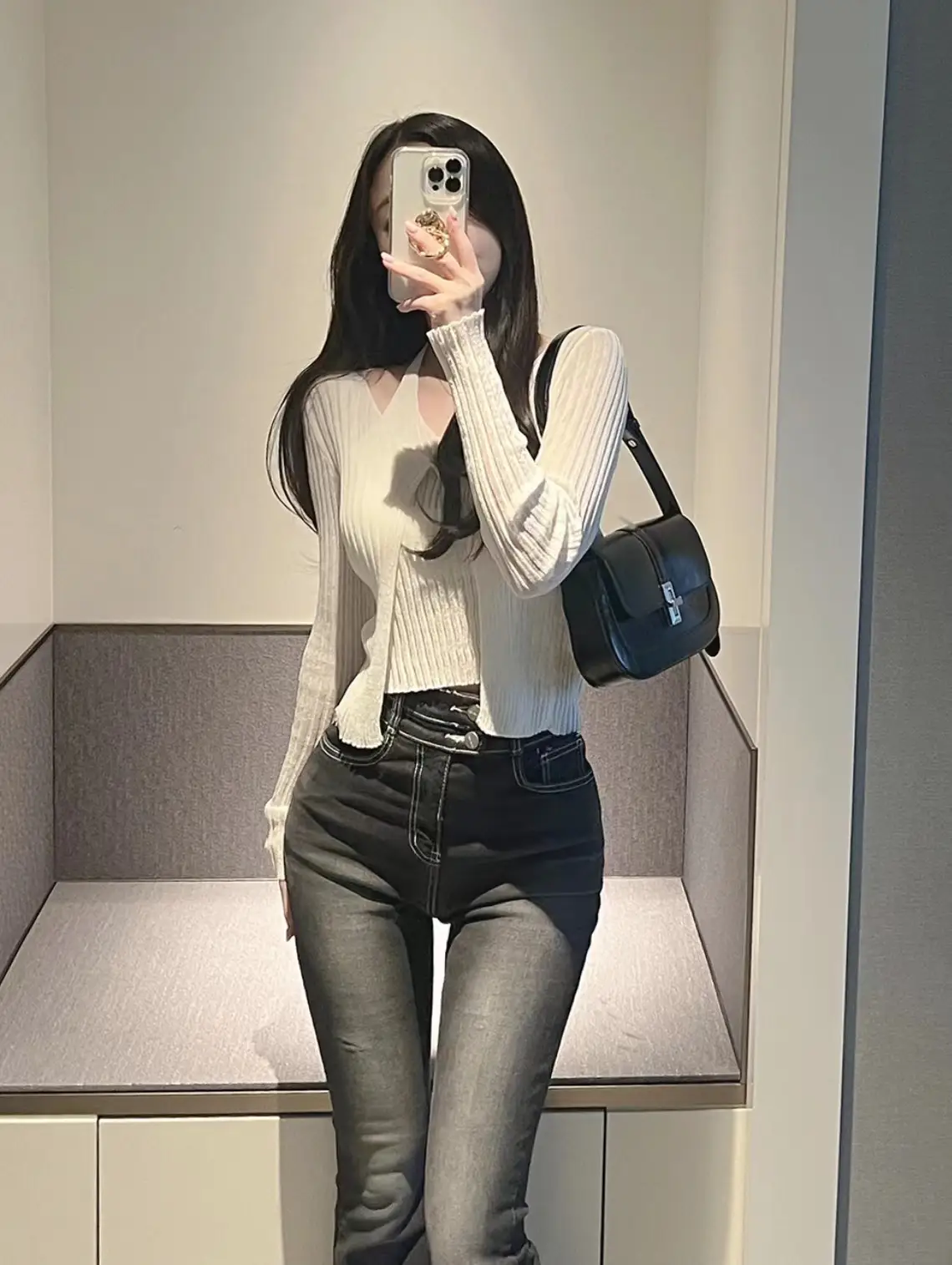 프랑스풍 레트로 V넥 홀터 민소매 니트 가디건 상세 이미지 1