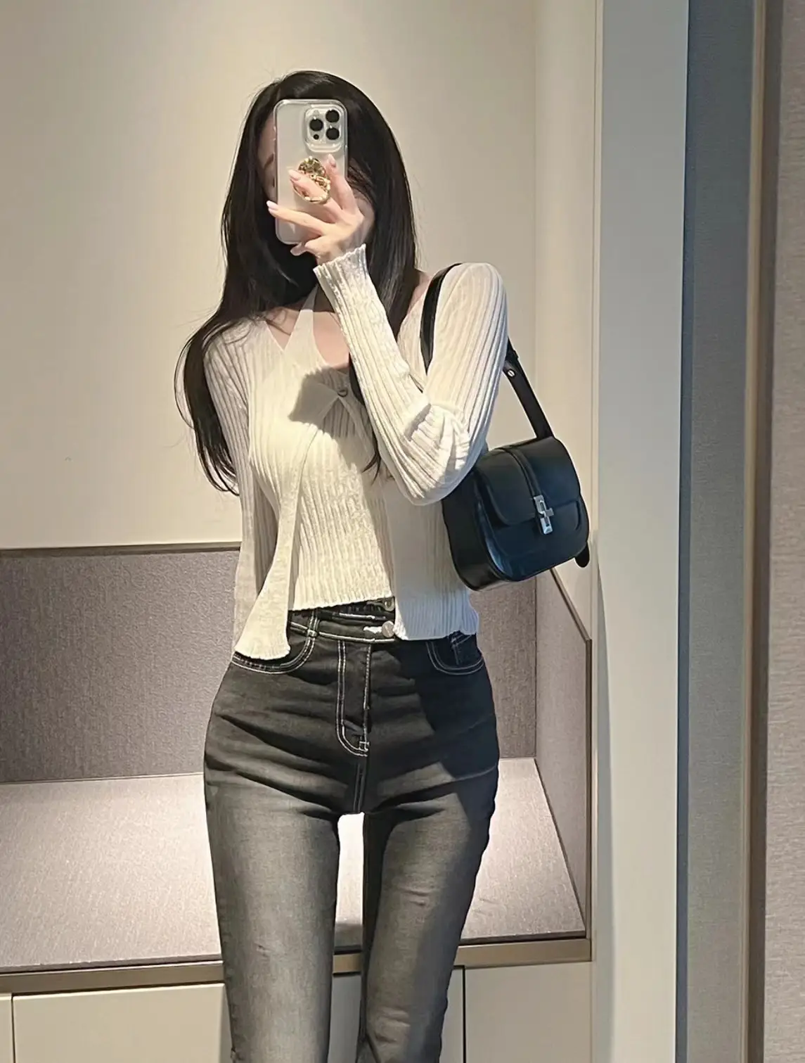 프랑스풍 레트로 V넥 홀터 민소매 니트 가디건 상세 이미지 3