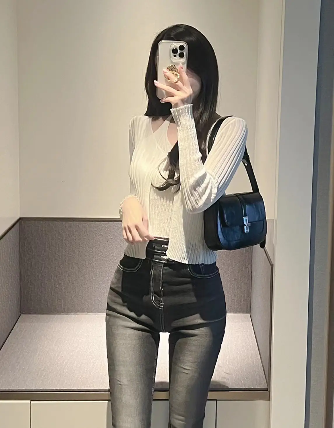 프랑스풍 레트로 V넥 홀터 민소매 니트 가디건 상세 이미지 4
