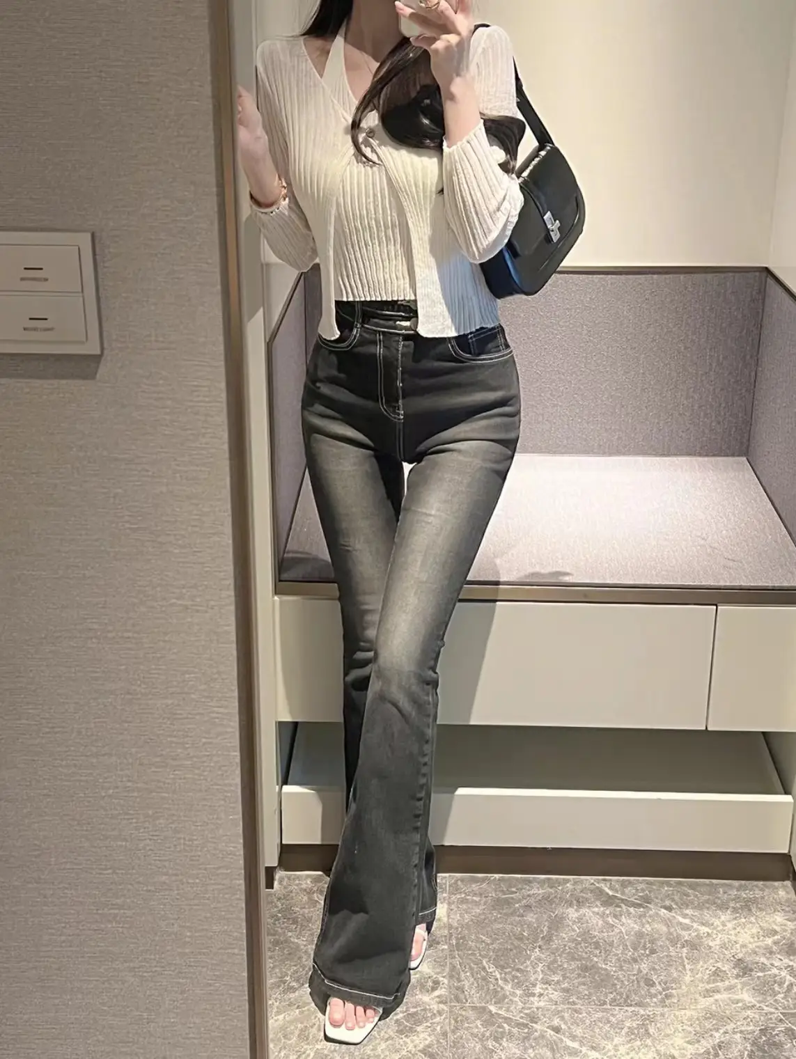 프랑스풍 레트로 V넥 홀터 민소매 니트 가디건 상세 이미지 5