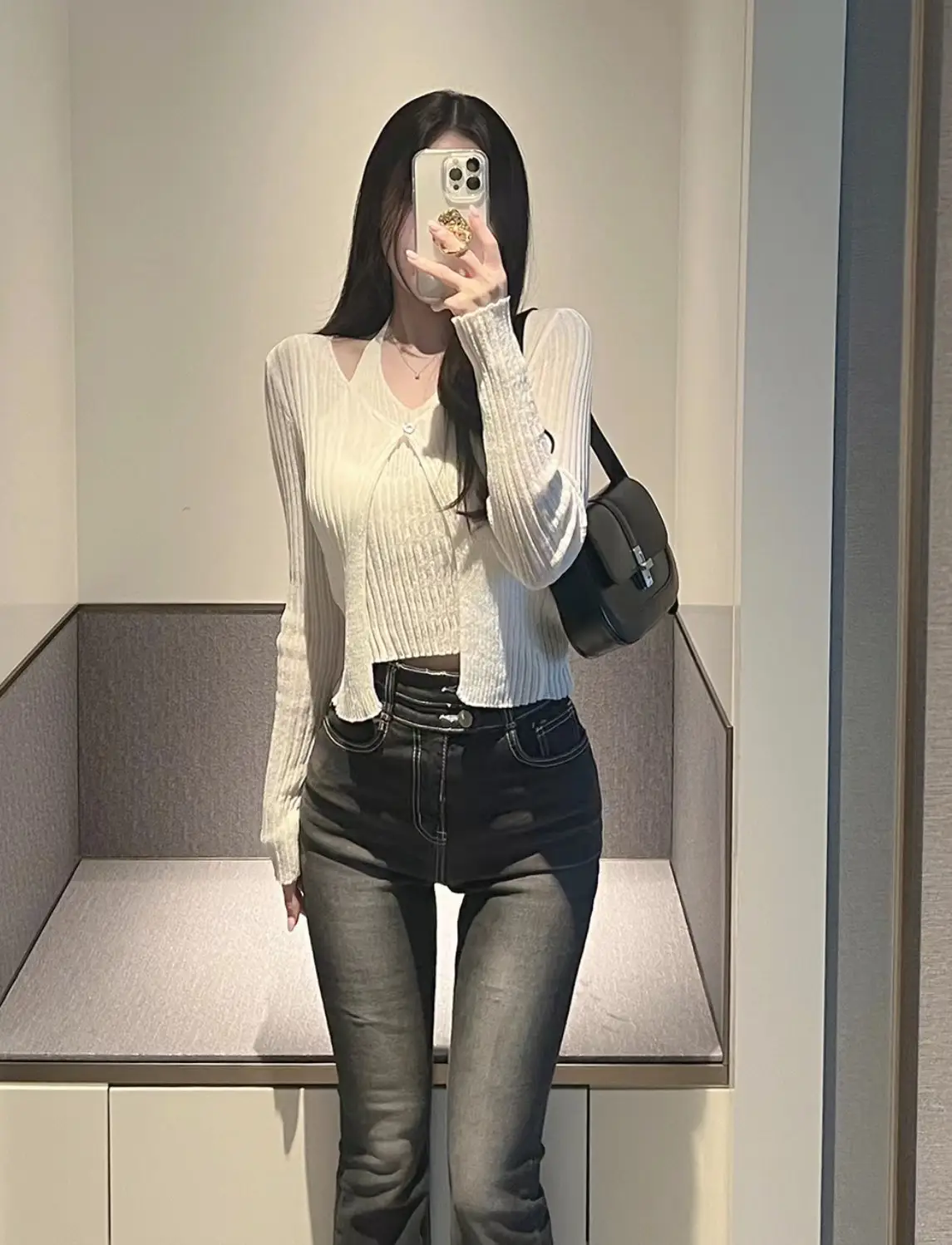 프랑스풍 레트로 V넥 홀터 민소매 니트 가디건 상세 이미지 15