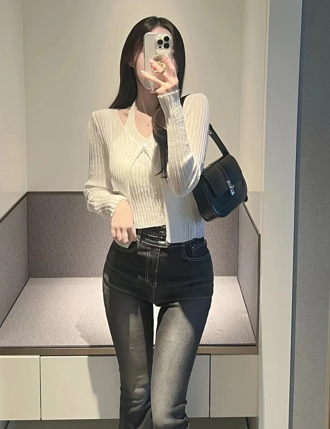 프랑스풍 레트로 V넥 홀터 민소매 니트 가디건 상세 이미지 18