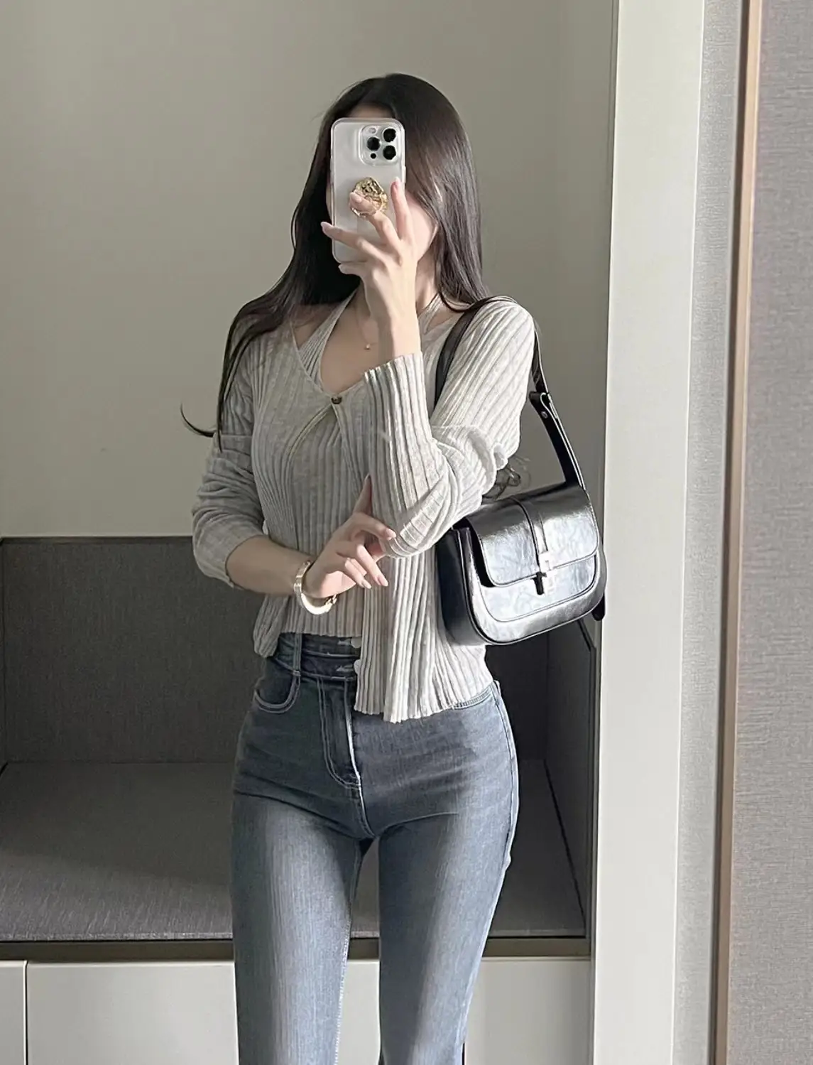 프랑스풍 레트로 V넥 홀터 민소매 니트 가디건 상세 이미지 25