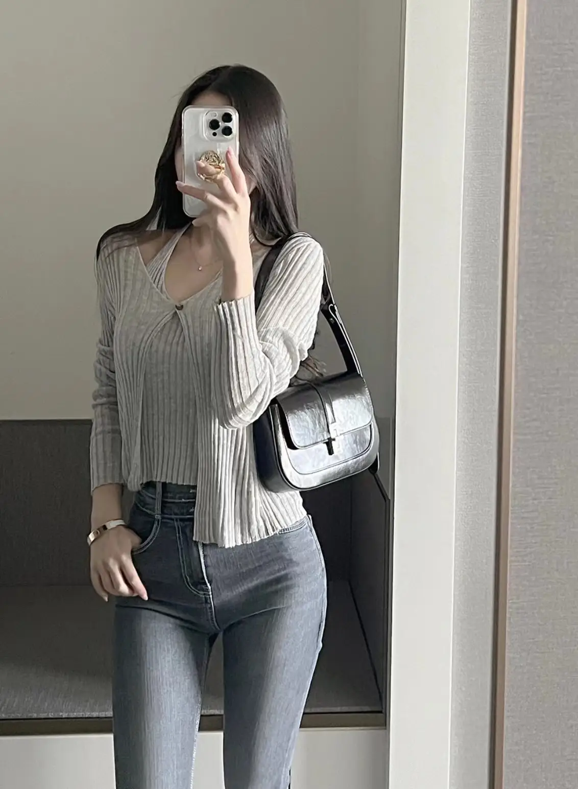 프랑스풍 레트로 V넥 홀터 민소매 니트 가디건 상세 이미지 28