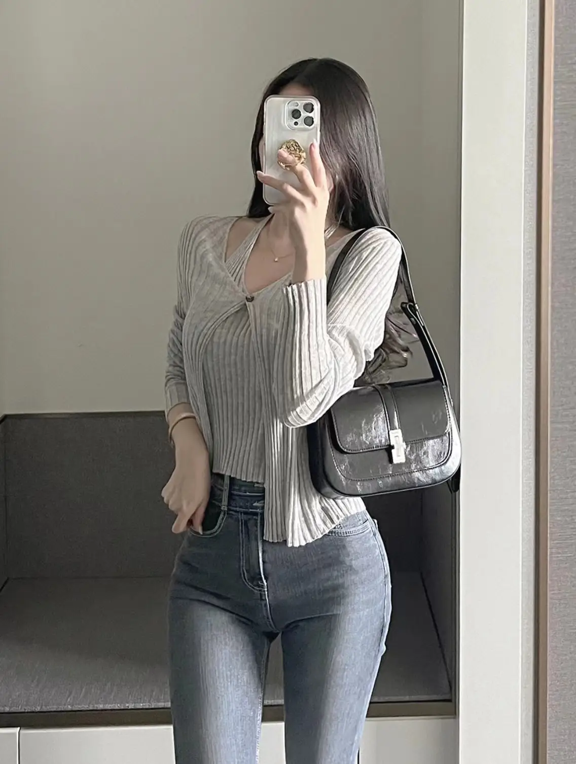 프랑스풍 레트로 V넥 홀터 민소매 니트 가디건 상세 이미지 29