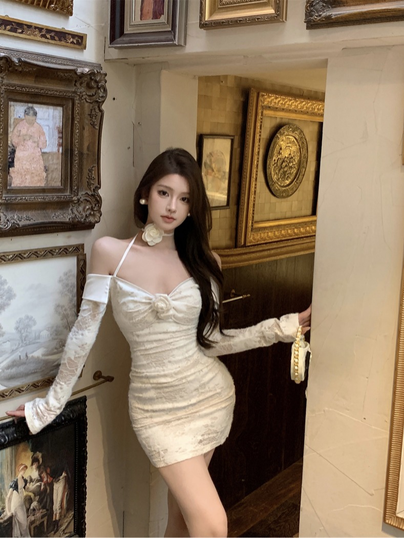정가 실사 품격 핫걸 프랑스식 몸매 가꾸기 슬립 작은 대중 디자인 센스 행침 목 드레스