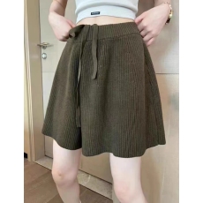 批发十三行秋季新款松紧腰外穿针织短裤女小个子灰<b class='q'>色</b>休闲高腰直筒裤子